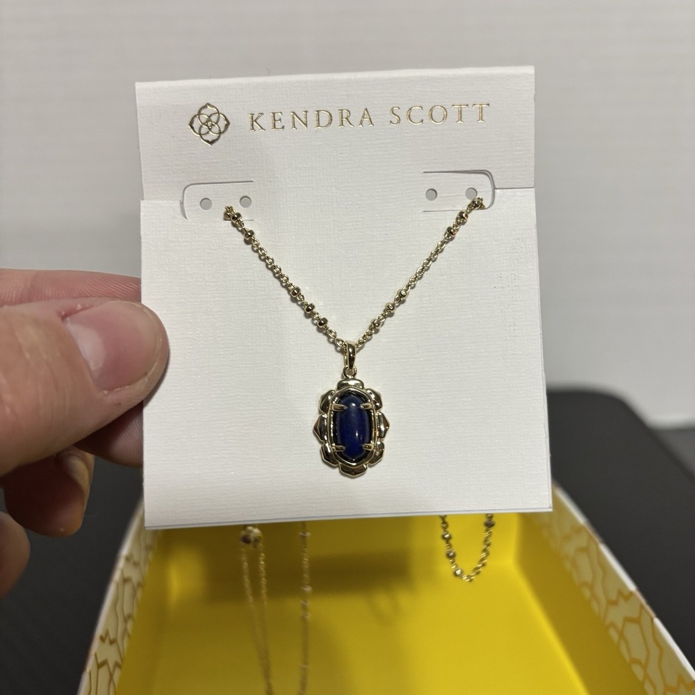 Kendra Scott Piper Pendant Necklace Gold Blue Lapis NWT $65    POUCH And Box - Picture 6 of 9